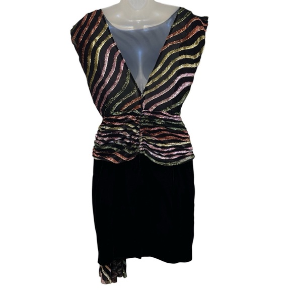 Vintage 80’s Vicky Tiel Black Velvet & Silk Cocktail Dress Size 10 Vintage - Picture 8 of 16